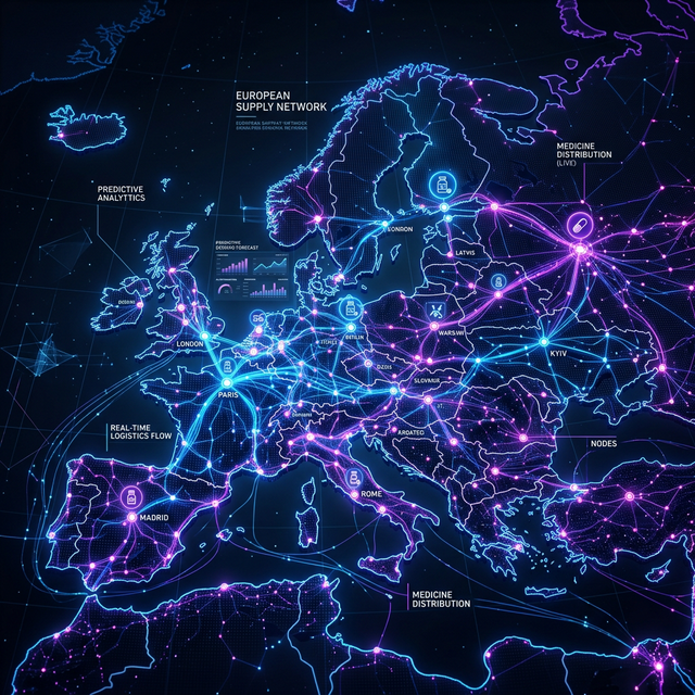 Bright pharmaceutical warehouse interior